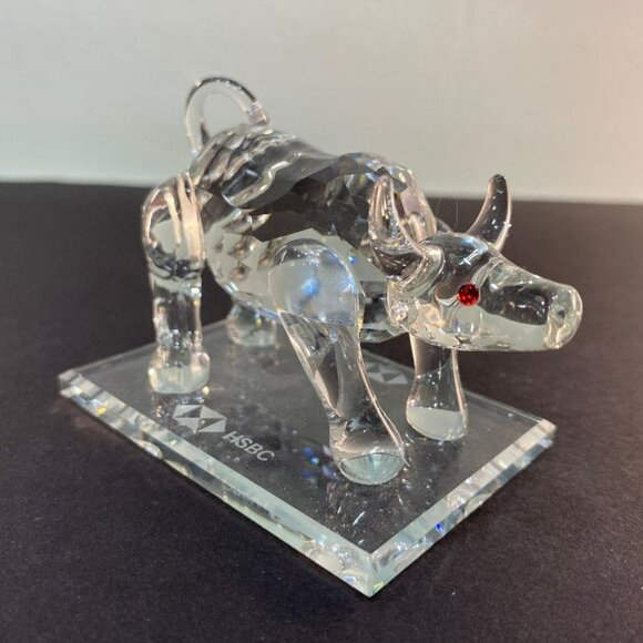HSBC Bull Ox Oxen Steer Crystal Figurine Red Eyes RARE HTF 3 x 2 x 2.5" - Picture 1 of 10